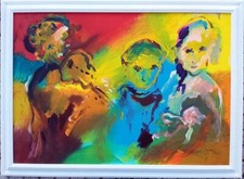 Ernesto Treccani Famiglia dei suonatori, Serigrafia polimaterica cm. 50x70