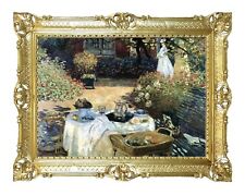 STAMPA SU BANNER TELATO QUADRO MONET COLAZIONE IN GIARDINO CORNICE BAROCCA 86x67