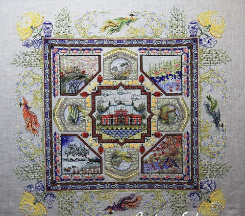 Chinese garden mandala cross - chinese,