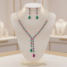 CONJUNTO DE ESMERALDA Y RUBY NATURALES EN PLATA RODIADA 
