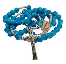 Rosario in vetro regalo rosari blu cattolici di Medjugorje 17 inc + borsa