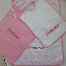 SET SACCHETTO +BAVAGLINO+ASCIUGAMANO BIMBA PER ASILO RICAMATO PERSONALIZZATO
