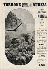 PUBBLICITA'1914 TORRONE TENERO AL CIOCCOLATO NURZIA FRATELLI NURZIA AQUILA 