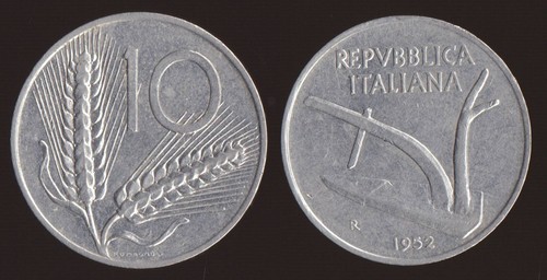 Lire 1952 spighe aratro - 10,