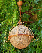 Antico originale lampione lampadario in bambù bamboo a palla per salotto veranda