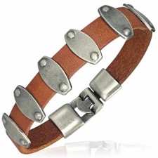 Bracciale A Bascule In Vera Pelle Marrone Chiaro