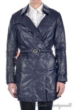 GOLD BUNNY Cappotto giacca di lusso da donna in pelle di vitello blu tinta unita RARO - MEDIO