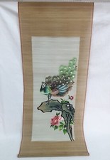 Stuoia pergamena in bambù da parete con ricamo pavone 100 x 40 cm arredamento