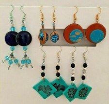 Lotto 5 paia orecchini fatti mano blu turchese azzurro etnici perline fimo donna