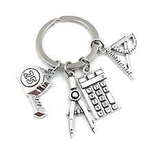 Matita Compasso Righello Metro Calcolatore Portachiavi Metallo Portafortuna