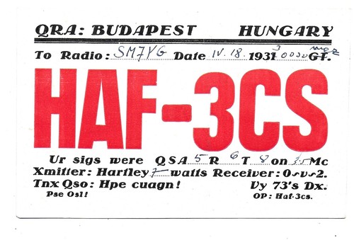 Qsl radio haf3cs - qsl, budapest
