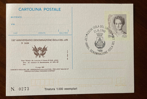 1999 isola del liri - del, cartolina