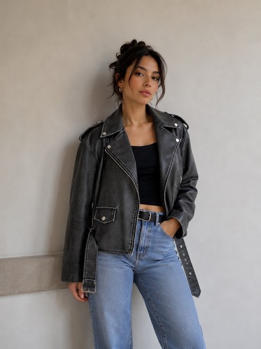 Giubbotto pelle biker chiodo - pelle,