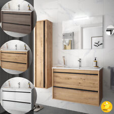 MOBILE BAGNO SOSPESO CM 100 LEGNO CON LAVABO SPECCHIO LED COLONNA SERIE ATTILA