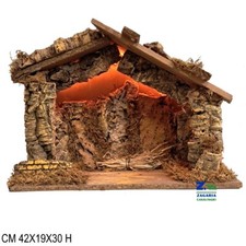 CAPANNA GROTTA VUOTA CON LUCI SCENARIO PER PRESEPE CM 42X19X30 H SU BASE LEGNO