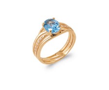 Anello Placcato Oro 18 Carati - Multi Collana Zirconio - Blu Incastonato Ovale