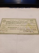 MINI ASSEGNO 200 LIRE BANCA