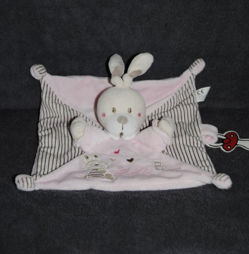 Doudou plat lapin rose abc - lapin,