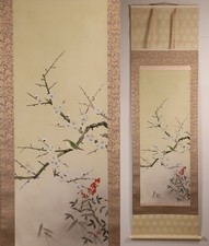 Rotolo giapponese da appendere dipinto a mano 'Prugna e Nandina' KAKEJIKU di Kori Shisen