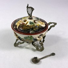 Antica Zuccheriera Capodimonte Cherubini Porcellana Argento Coperta Arpa Finale