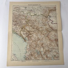 Stampa antica Balcani 1908 Serbia Bosnia Albania Adriatico Stieler Hand Atlas