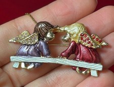 Vintage Angeli Baci Cherubino Rosso Smalto Strass Oro T Collana Spilla