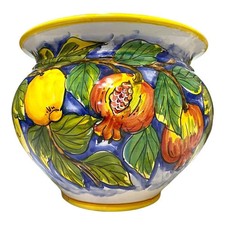Cachepot, vaso per piante in ceramica decoro Limoni e Melograni, con 5 opzioni d