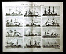 1894 OLD PRINT:ANTICHE NAVI DA
