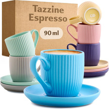 Tazzine Caffe Espresso Moderne Con Piattino - 6 Tazze 90Ml Con Manico - Unico Di