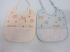 BAVAGLIA BAVAGLINA BAVETTA IN COTONE "CONIGLI E CASETTE" CON AIDA DA RICAMARE