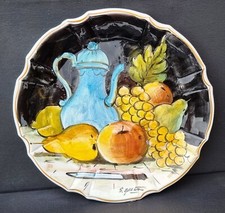 Piatto decorativo da parete vintage Bassano ceramica italia con natura di frutta