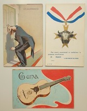 3-CARTOLINE-D'EPOCA-ANTICHE-ILLUSTRATE-UMORISTICHE-CHITARRA-LA GOURMANDISE