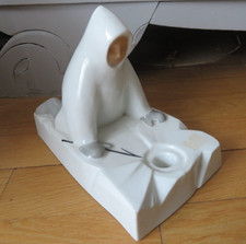 Rarissime Encrier/plumier céramique "Nanouk" signé ROBJ PARIS. Art-Déco.