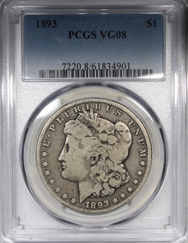 1893 morgan dollar pcgs vg8 - morgan,