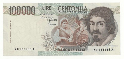 100000 lire caravaggio - lire, i°