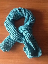 Sciarpa donna + fascia paraorecchie coordinata in pura lana merino verde acqua