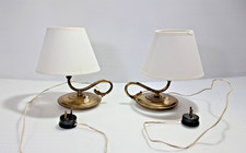 Coppia di lampade abat-jour in ottone - porcellana con paralume  vintage