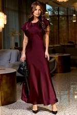 Abito lungo a terra in seta bordeaux taglia 2, 4, 6, 8, 10 US alla moda NUOVO