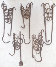 Lotto di 5 antiche catene camino in ferro battuto forgiato x paiolo rame ruggine