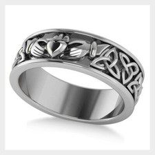 Anello di Fidanzamento Donna Gioielli Claddagh Sigillo Fascia Argento Sterling 925 Massiccio