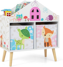 Libreria per Bambini Con 2 Contenitori Rimovibili, Libreria a Forma Di Casa Con 
