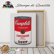 QUADRO Andy Warhol Campbell's Soup STAMPA TELA CANVAS ARTE POP ART pomodori red