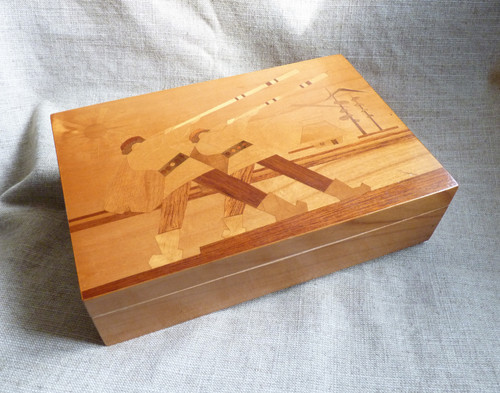 Inlaid wood box folk art - inlaid,