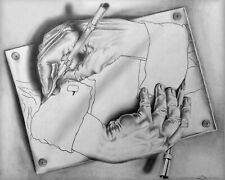 QUADRO STAMPA SU TELA CANVAS - escher - hands - mani penna - classico moderno