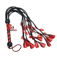 Frusta Artigianale 9 Code in Vera Pelle Whip con Rose Rosse Manico Intrecciato
