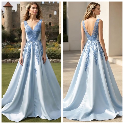 Light blue neck ball dress - light,