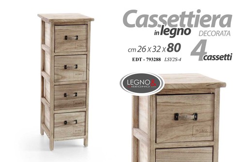 Cassettiera legno naturale - cassettiera,