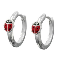 Orecchini Creole a Cerchio, Coccinella Rosso Nero, 925 Argento, Bambini