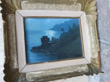 vecchio quadro dipinto COSTIERA AMALFITANA DI NOTTE TORRE di COSTA pittore DARIO