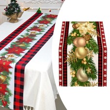 Runner da tavola natalizio rettangolare con foglie e campane, decorazione